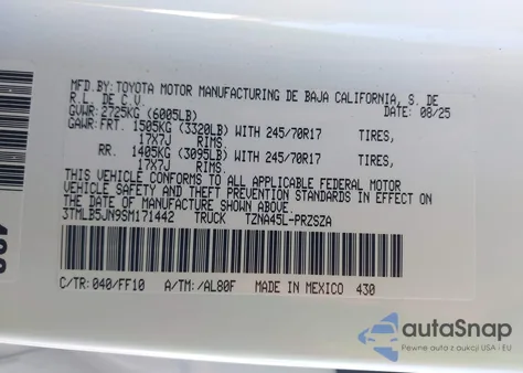 2025 Toyota Tacoma Sr5 from USA, damaged, VIN 3TMLB5JN9SM171442